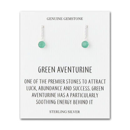 Sterling Silver Green Aventurine Gemstone Drop Earrings with Quote Card