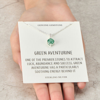 Sterling Silver Green Aventurine Gemstone Necklace with Quote Card