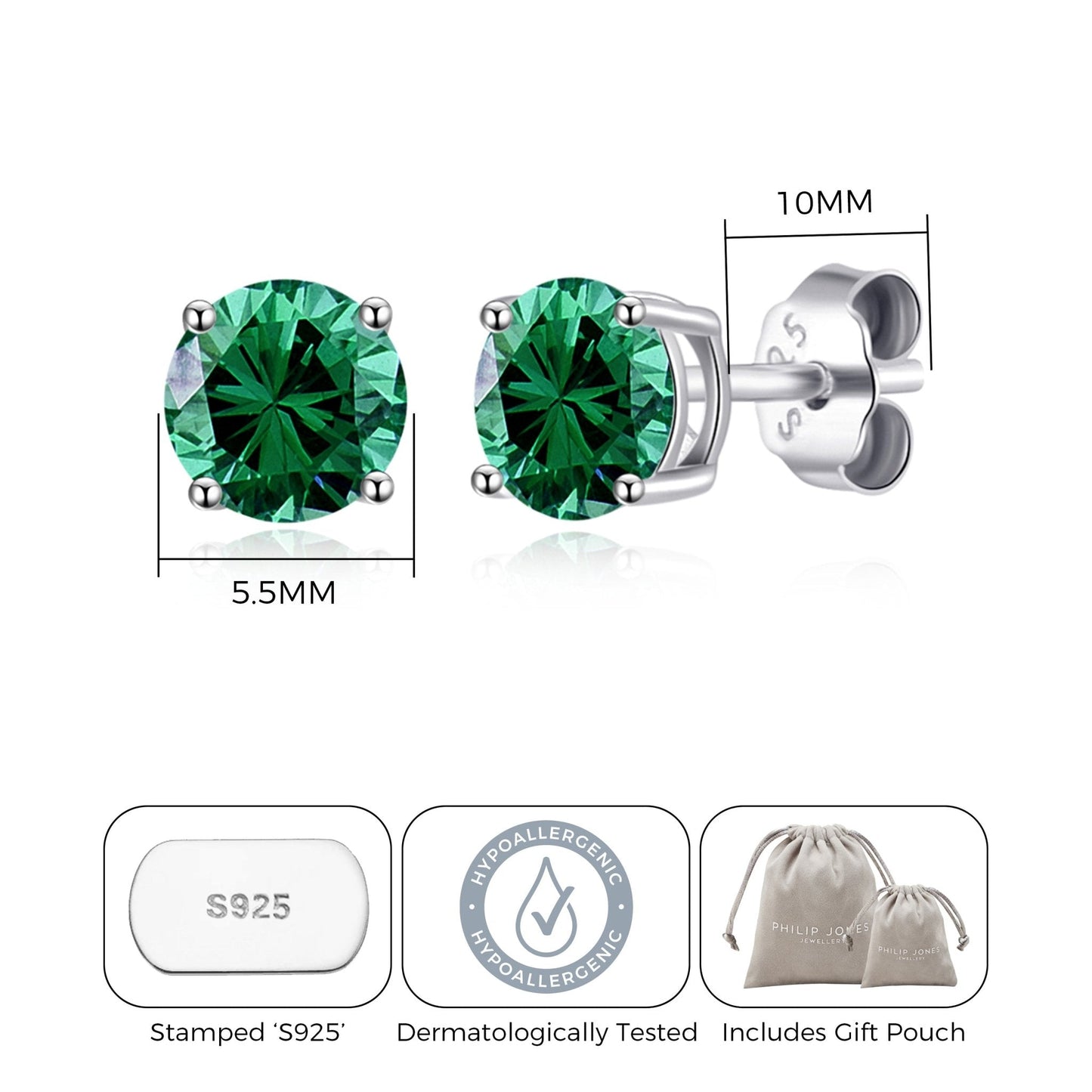 Sterling Silver Green Earrings Created with Zircondia® Crystals