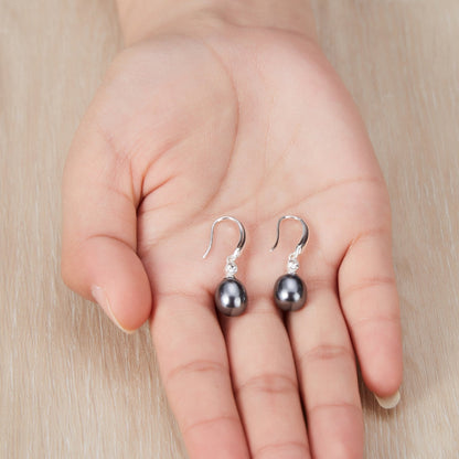 Sterling Silver Grey Pearl Drop Earrings Created with Zircondia® Crystals