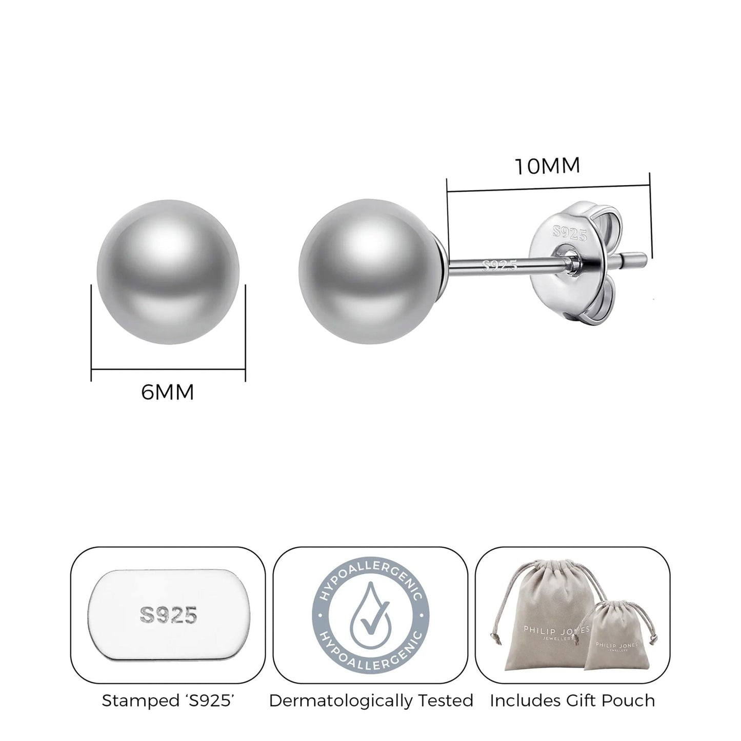 Sterling Silver Grey Shell Pearl Earrings