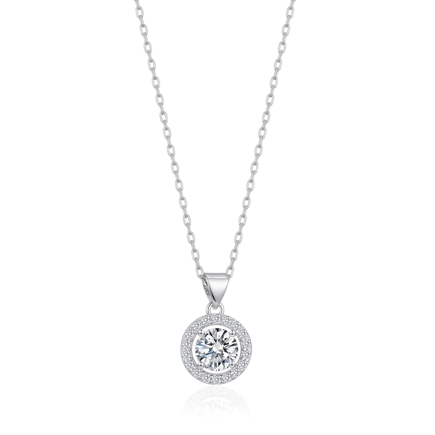 Sterling Silver Halo Necklace Created with Zircondia® Crystals