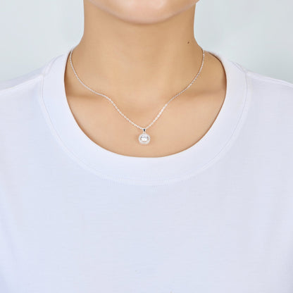 Sterling Silver Halo Necklace Created with Zircondia® Crystals