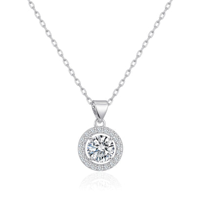 Sterling Silver Halo Necklace Created with Zircondia® Crystals