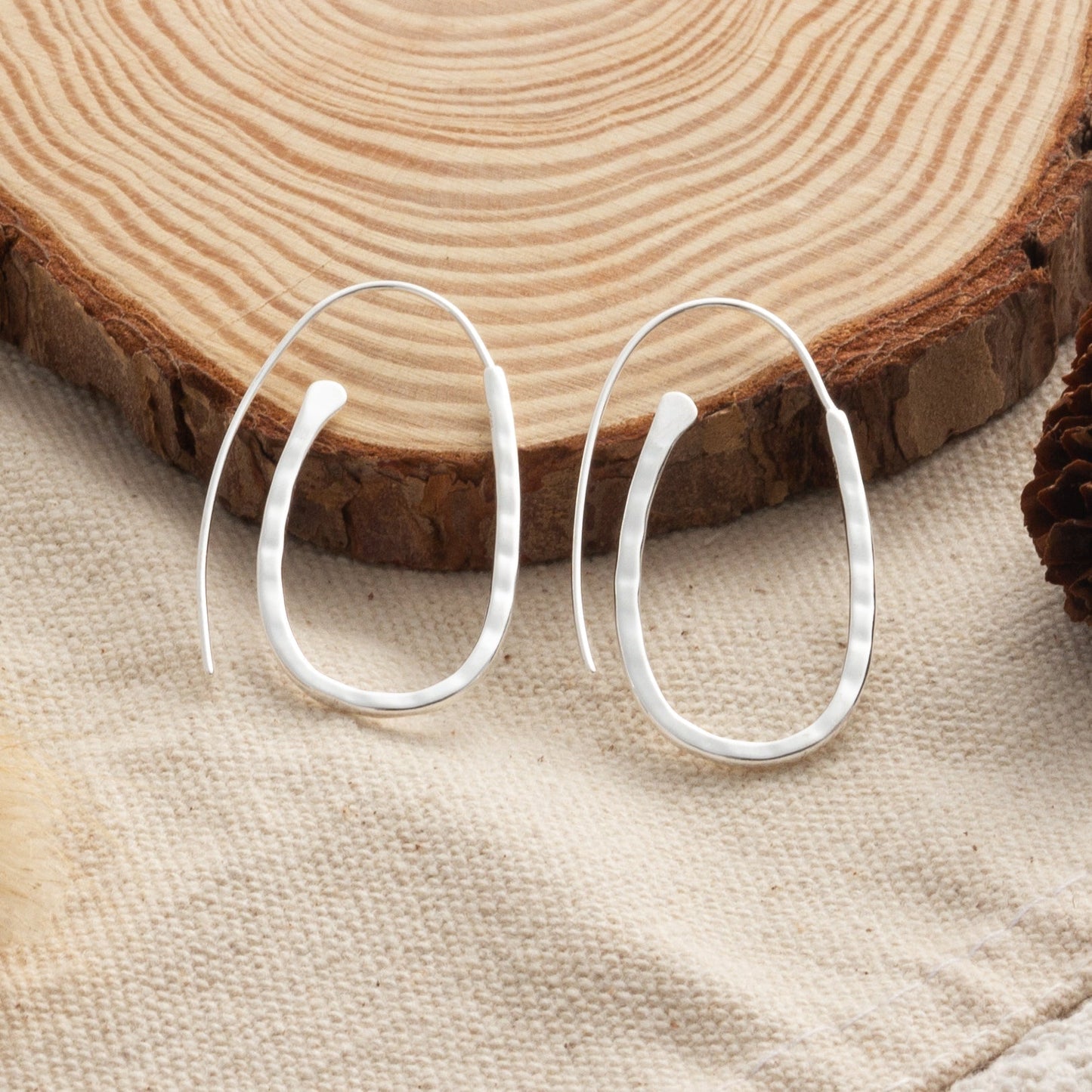 Sterling Silver Hammered Hoop Earrings