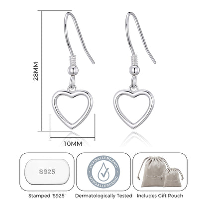 Sterling Silver Heart Drop Earrings