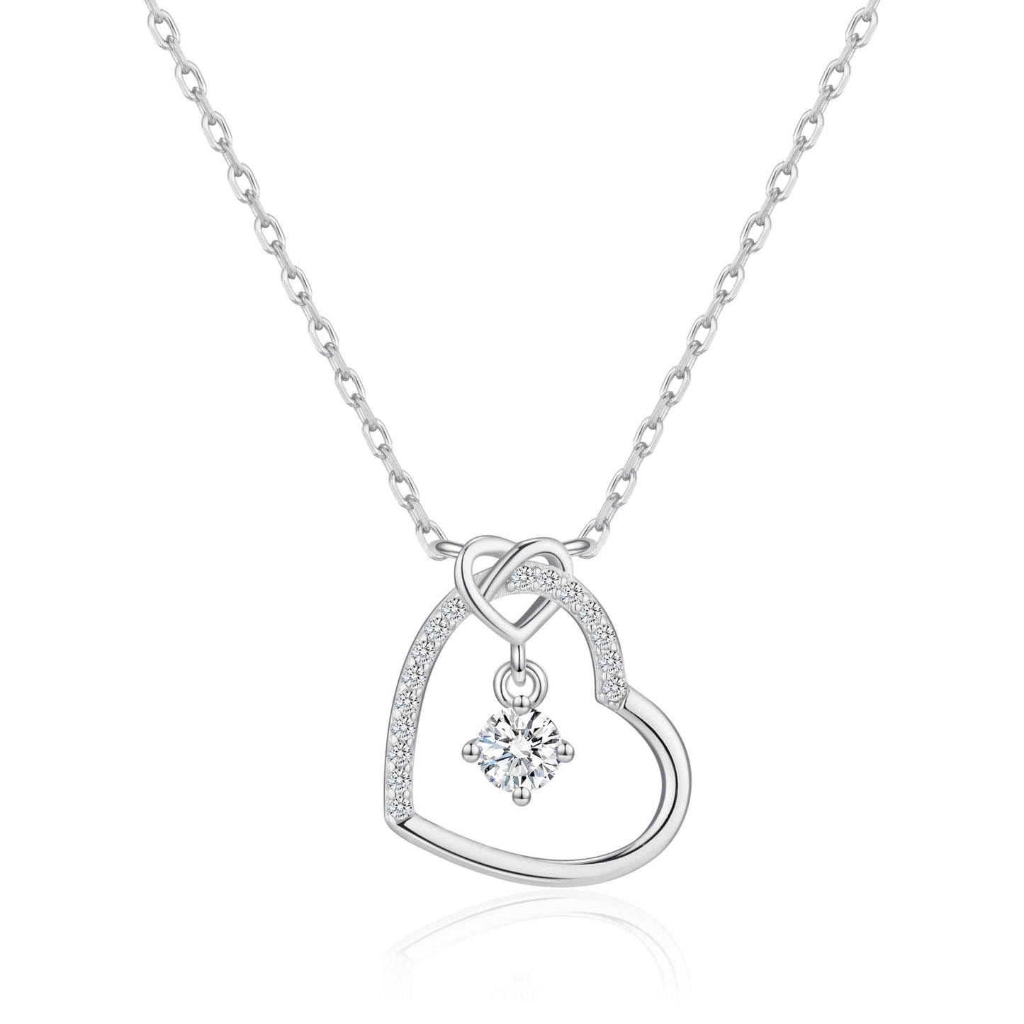 Sterling Silver Heart Necklace Created with Zircondia® Crystals