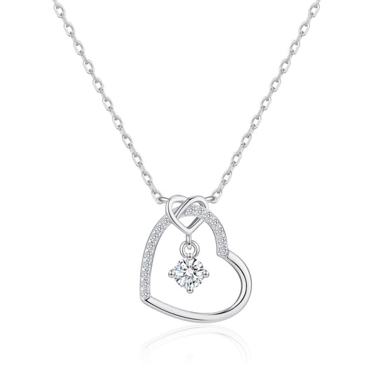 Sterling Silver Heart Necklace Created with Zircondia® Crystals