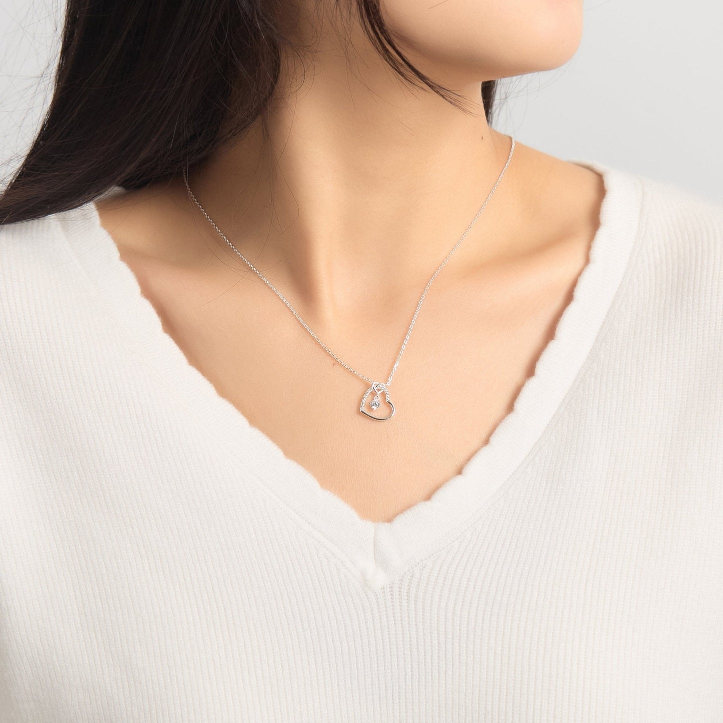 Sterling Silver Heart Necklace Created with Zircondia® Crystals