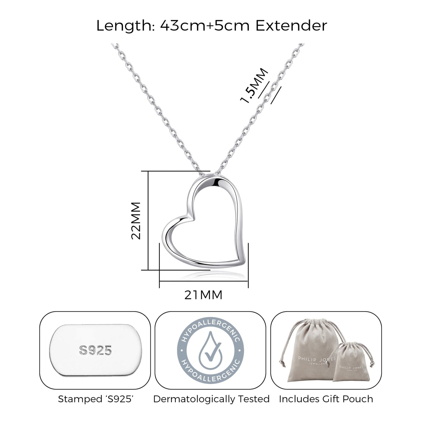 Sterling Silver Heart Pendant Necklace