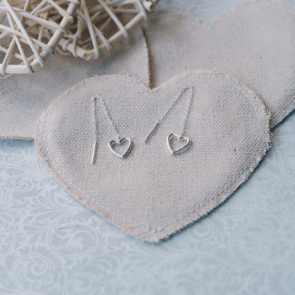 Sterling Silver Heart Thread Earrings