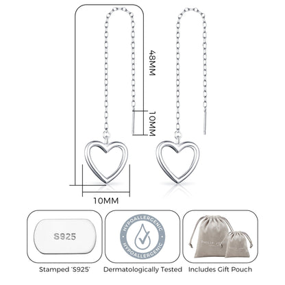 Sterling Silver Heart Thread Earrings