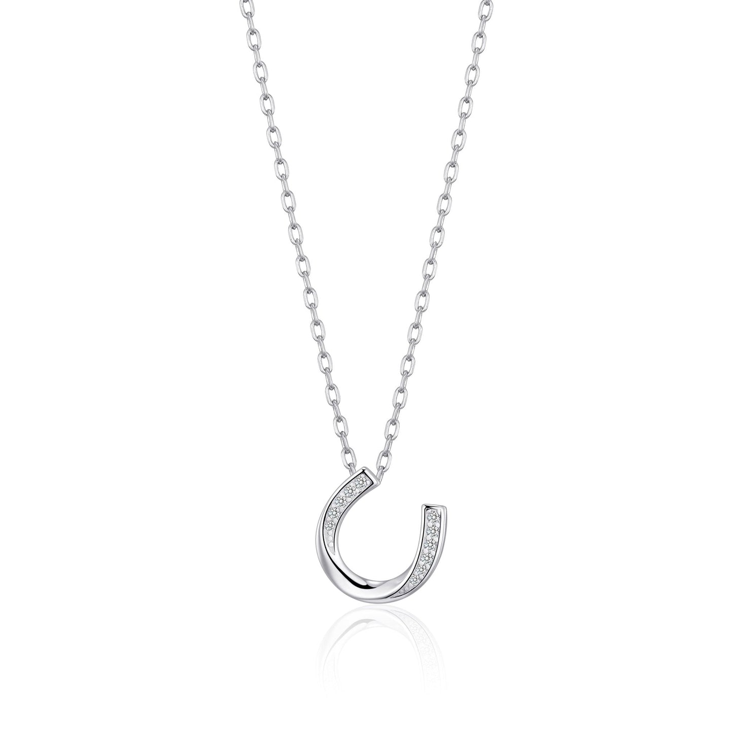 Sterling Silver Horseshoe Necklace Created with Zircondia® Crystals