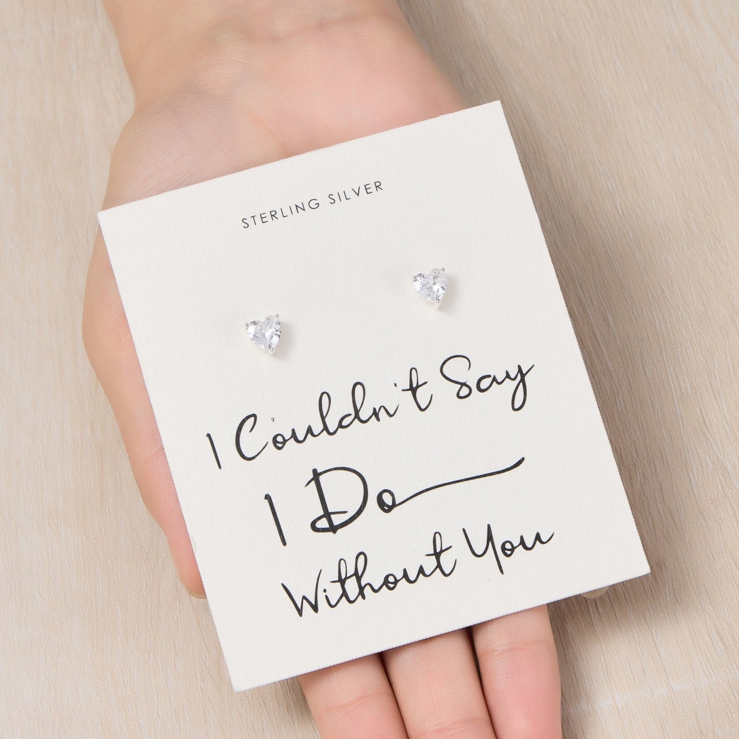 Sterling Silver I Couldn't Say I Do Without You Bridal Heart Earrings with Zircondia® Crystals