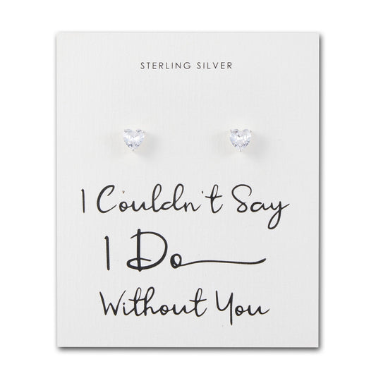 Sterling Silver I Couldn't Say I Do Without You Bridal Heart Earrings with Zircondia® Crystals