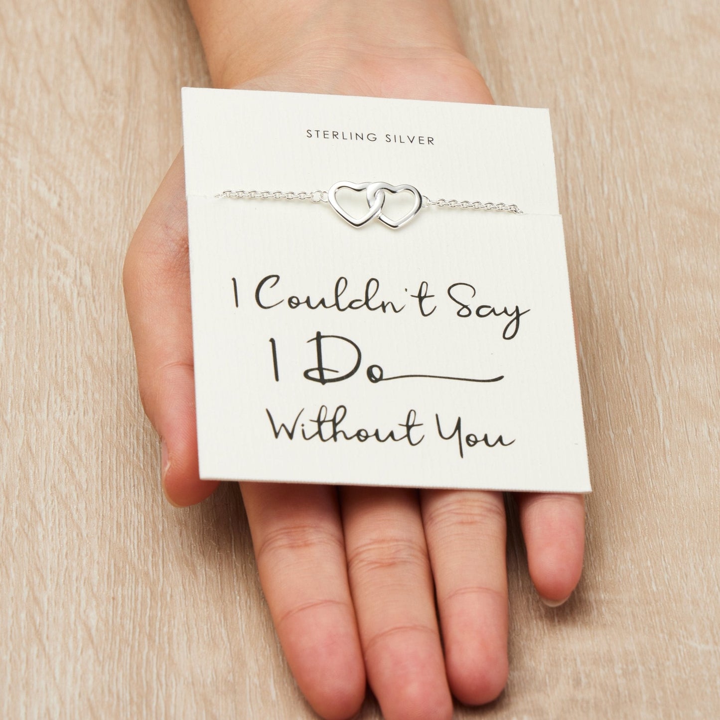 Sterling Silver I Couldn't Say I Do Without You Bridal Heart Link Bracelet