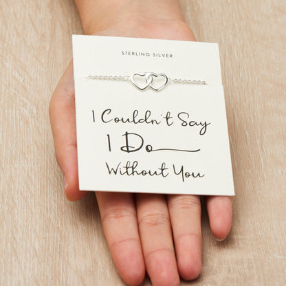 Sterling Silver I Couldn't Say I Do Without You Bridal Heart Link Bracelet