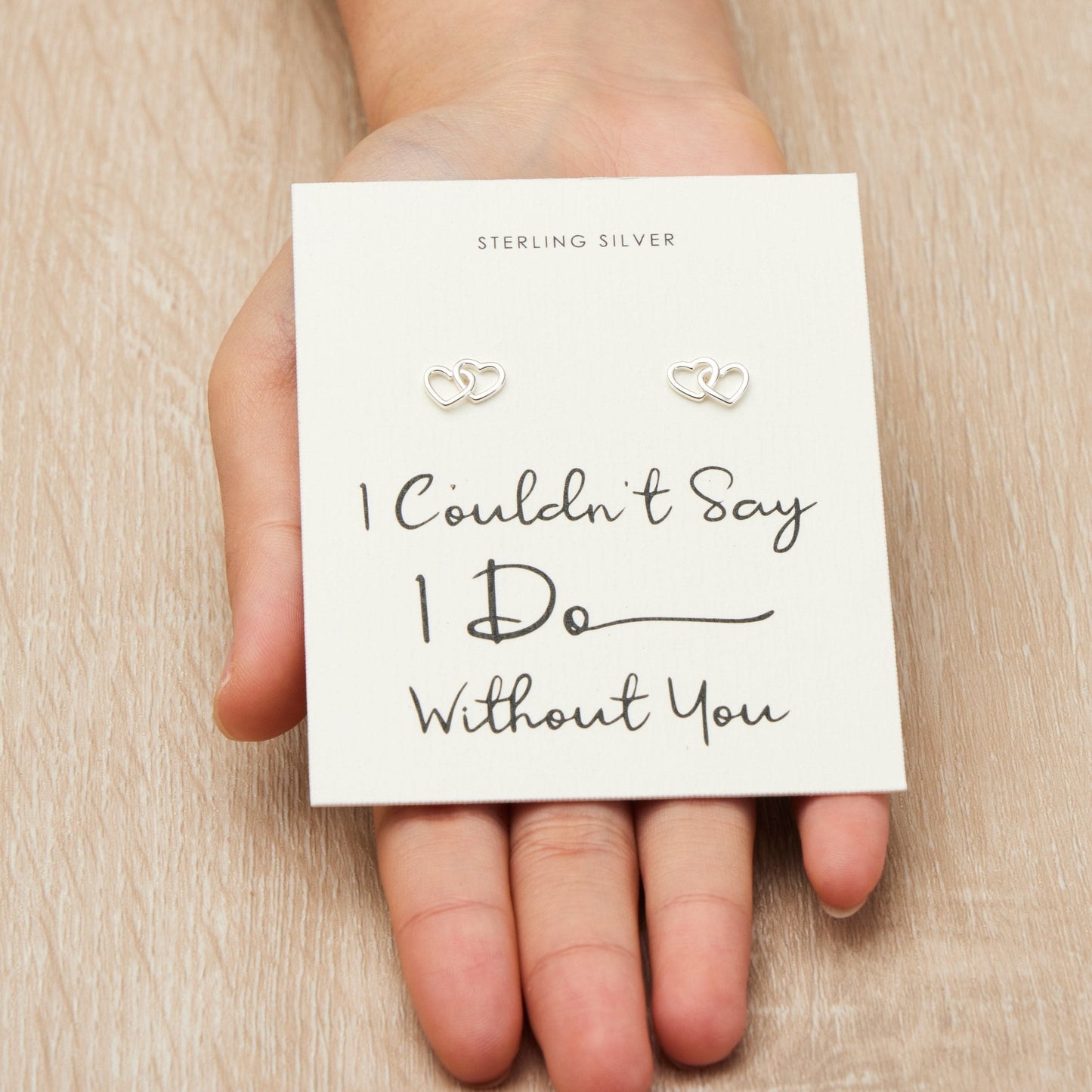 Sterling Silver I Couldn't Say I Do Without You Bridal Heart Link Earrings