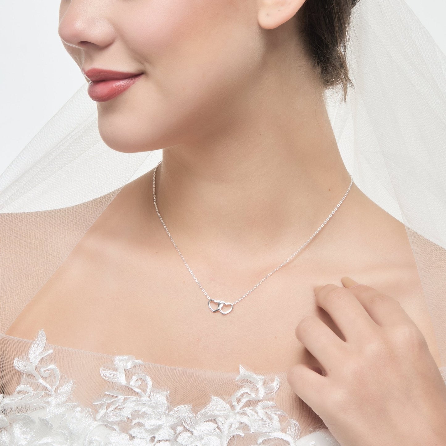 Sterling Silver I Couldn't Say I Do Without You Bridal Heart Link Necklace