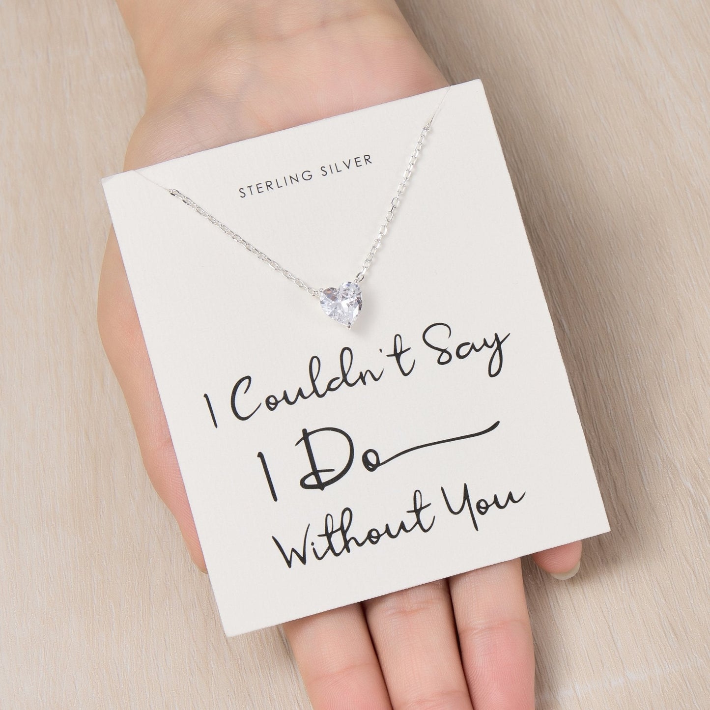 Sterling Silver I Couldn't Say I Do Without You Bridal Heart Solitaire Necklace with Zircondia® Crystals