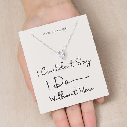 Sterling Silver I Couldn't Say I Do Without You Bridal Heart Solitaire Necklace with Zircondia® Crystals