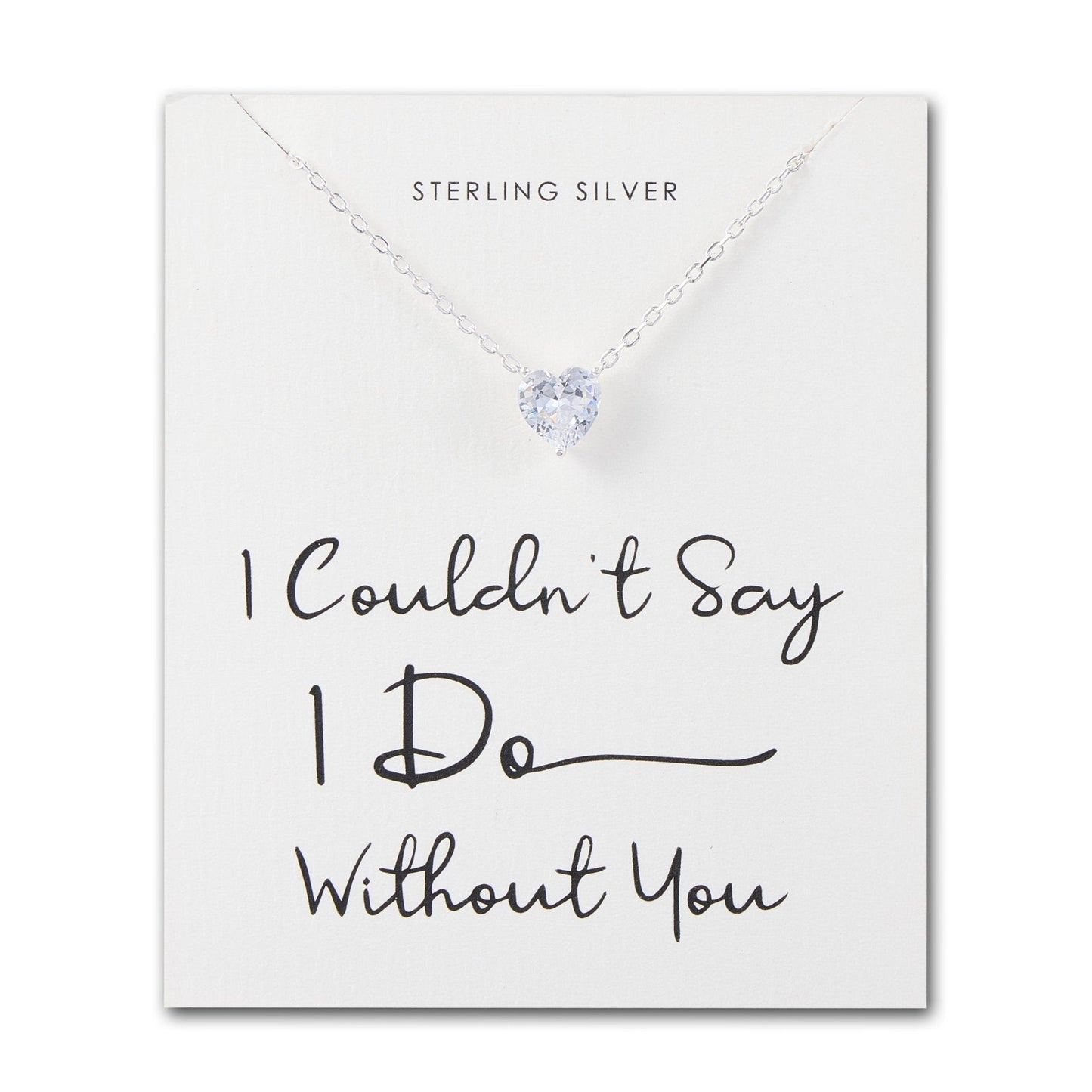 Sterling Silver I Couldn't Say I Do Without You Bridal Heart Solitaire Necklace with Zircondia® Crystals