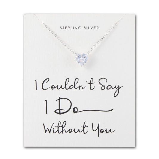 Sterling Silver I Couldn't Say I Do Without You Bridal Heart Solitaire Necklace with Zircondia® Crystals