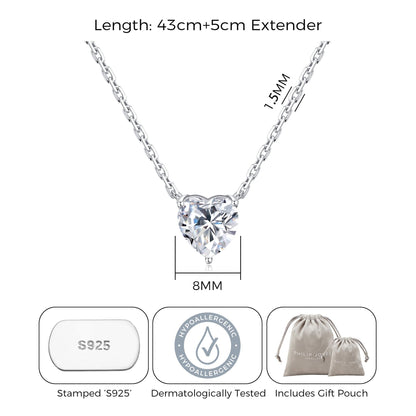 Sterling Silver Heart Solitaire Necklace Created with Zircondia® Crystals