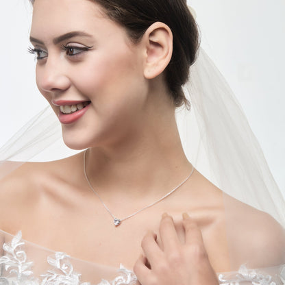 Sterling Silver I Couldn't Say I Do Without You Bridal Heart Solitaire Necklace with Zircondia® Crystals
