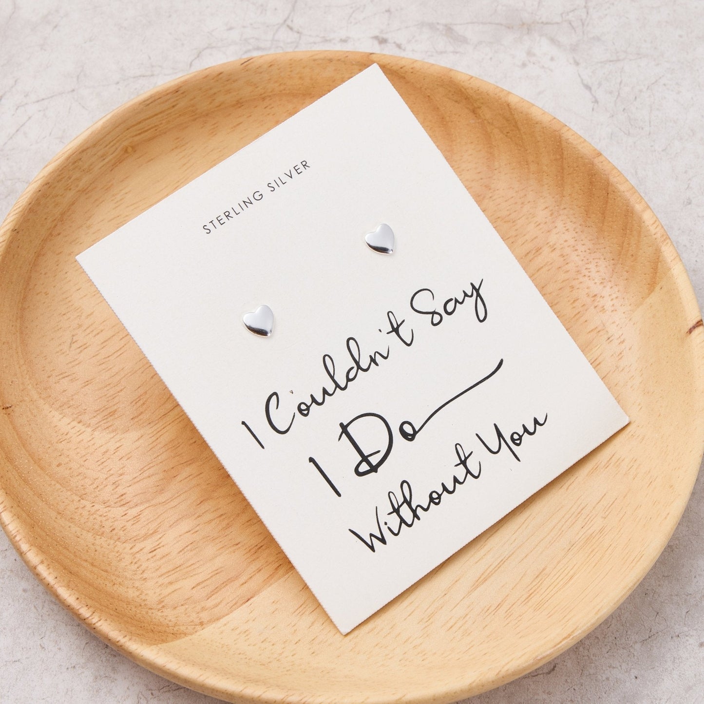 Sterling Silver I Couldn't Say I Do Without You Bridal Heart Stud Earrings