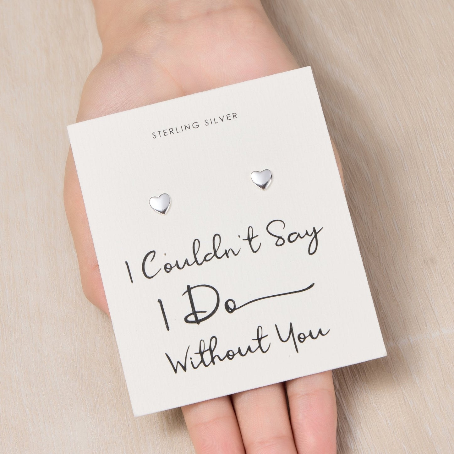 Sterling Silver I Couldn't Say I Do Without You Bridal Heart Stud Earrings