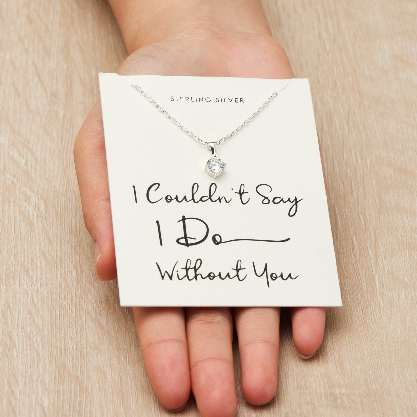 Sterling Silver I Couldn't Say I Do Without You Bridal Solitaire Crystal Necklace