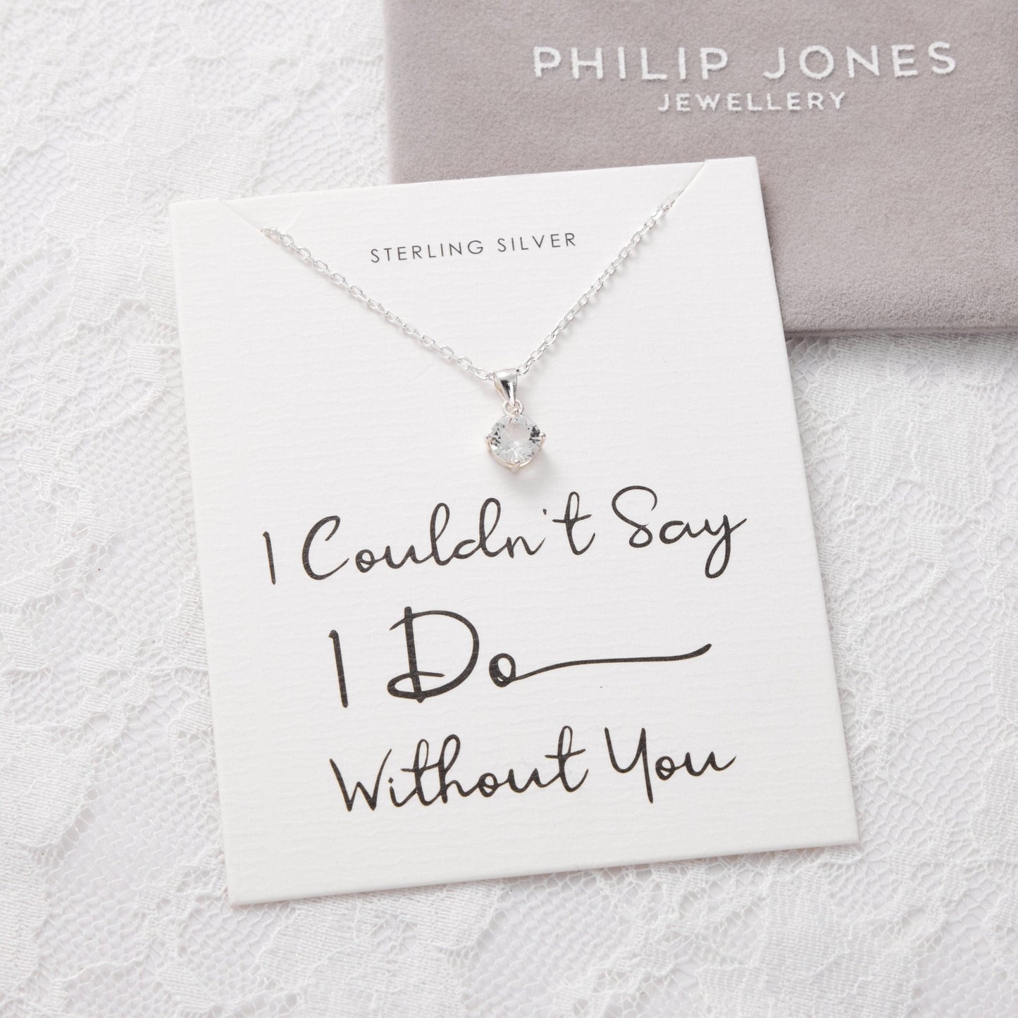 Sterling Silver I Couldn't Say I Do Without You Bridal Solitaire Crystal Necklace