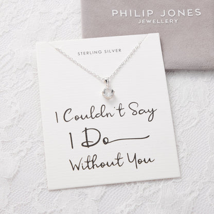 Sterling Silver I Couldn't Say I Do Without You Bridal Solitaire Crystal Necklace