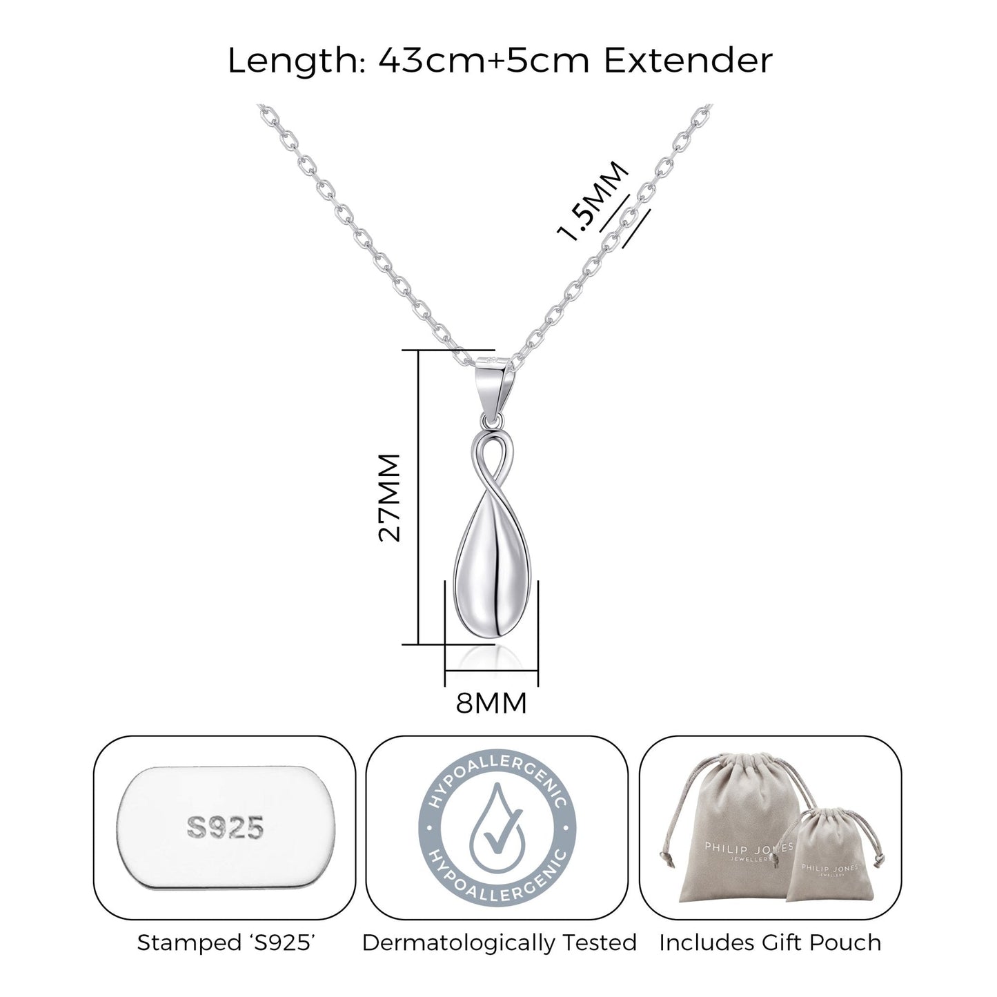 Sterling Silver Infinity Curve Necklace