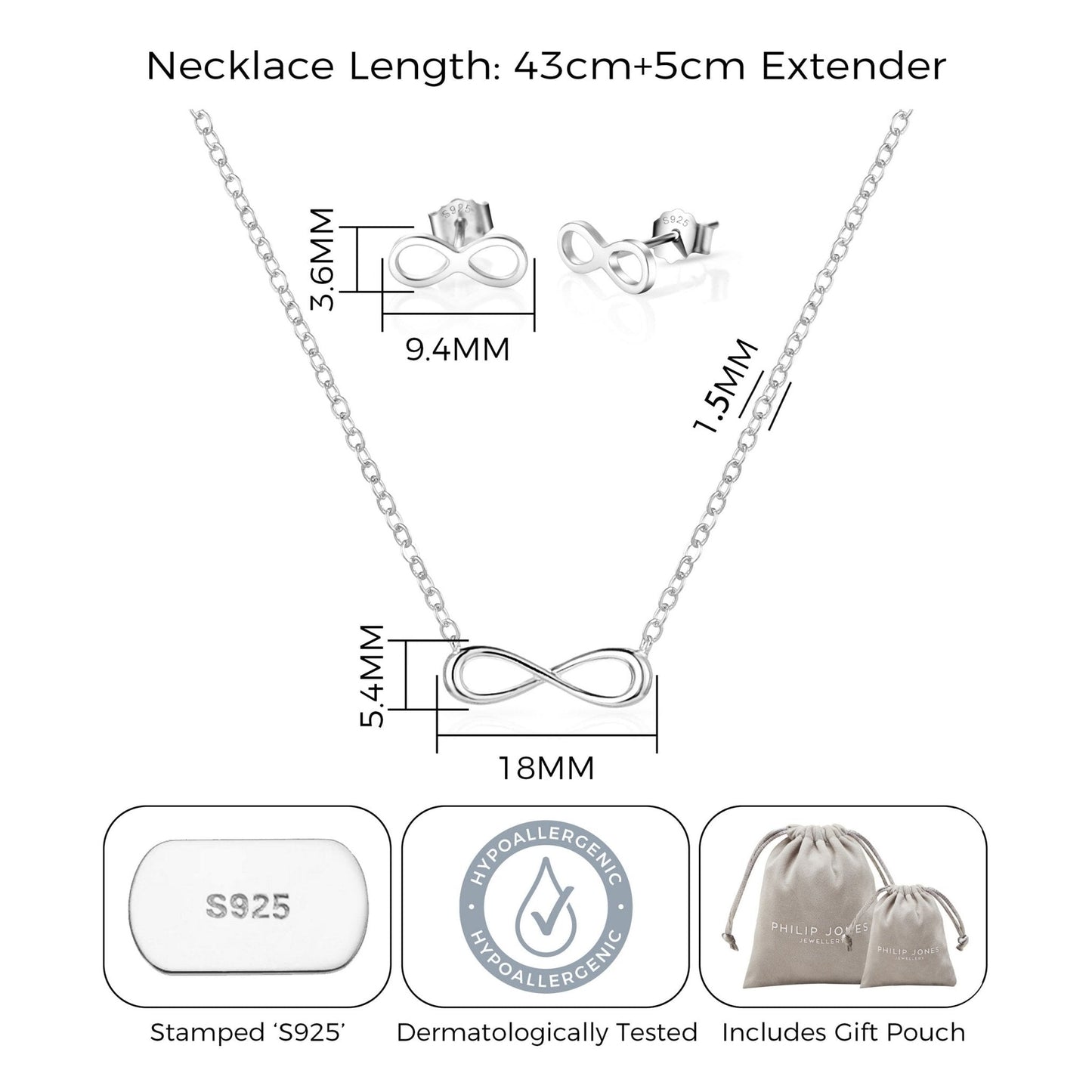 Sterling Silver Infinity Friendship Quote Set