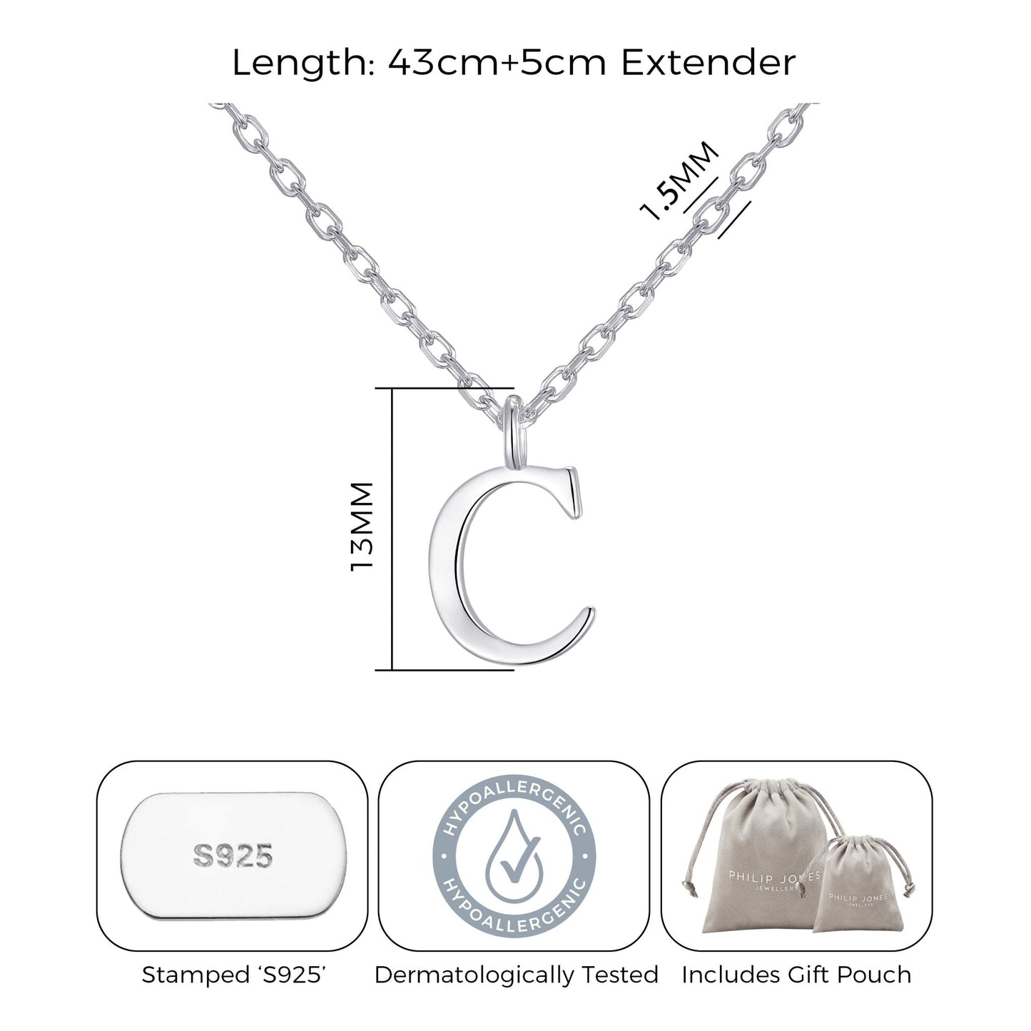 Sterling Silver Initial C Necklace