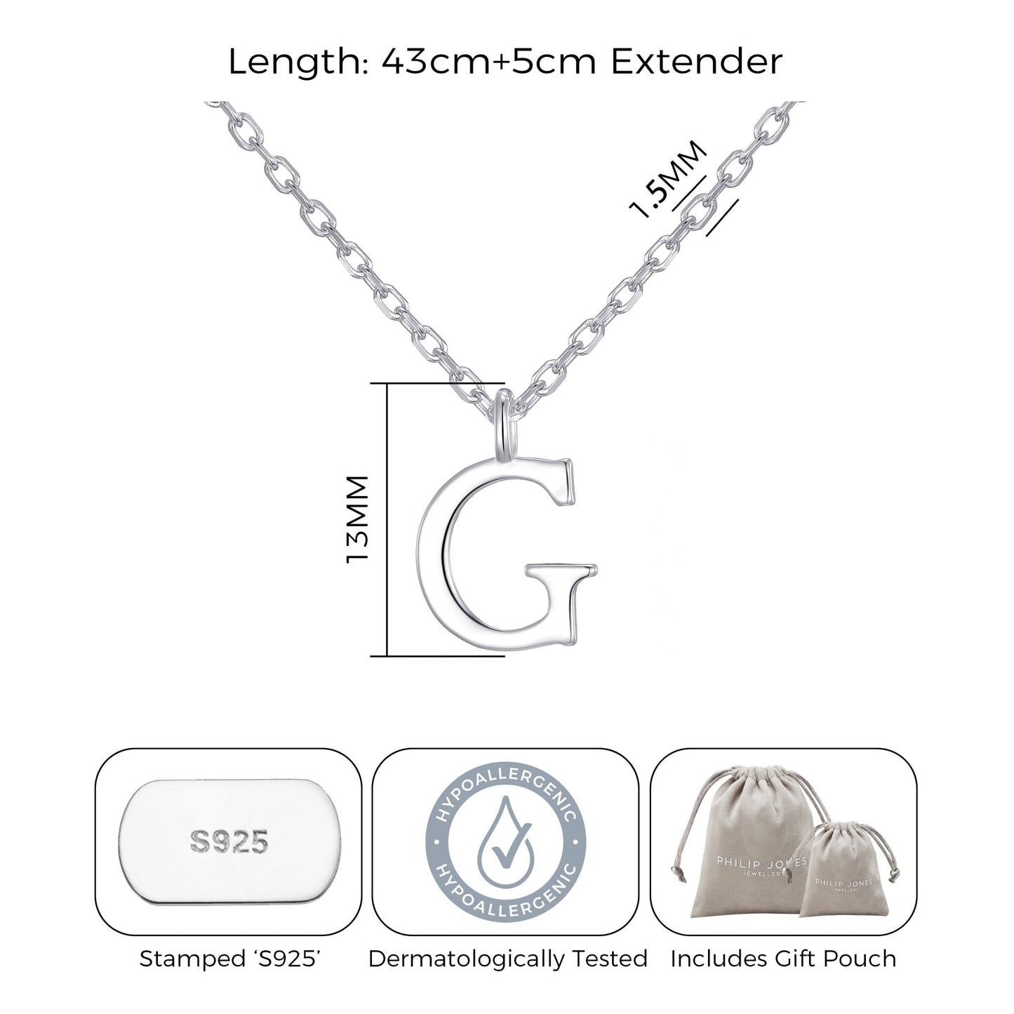 Sterling Silver Initial G Necklace