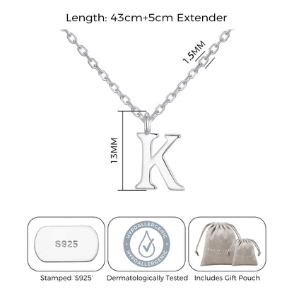 Sterling Silver Initial K Necklace