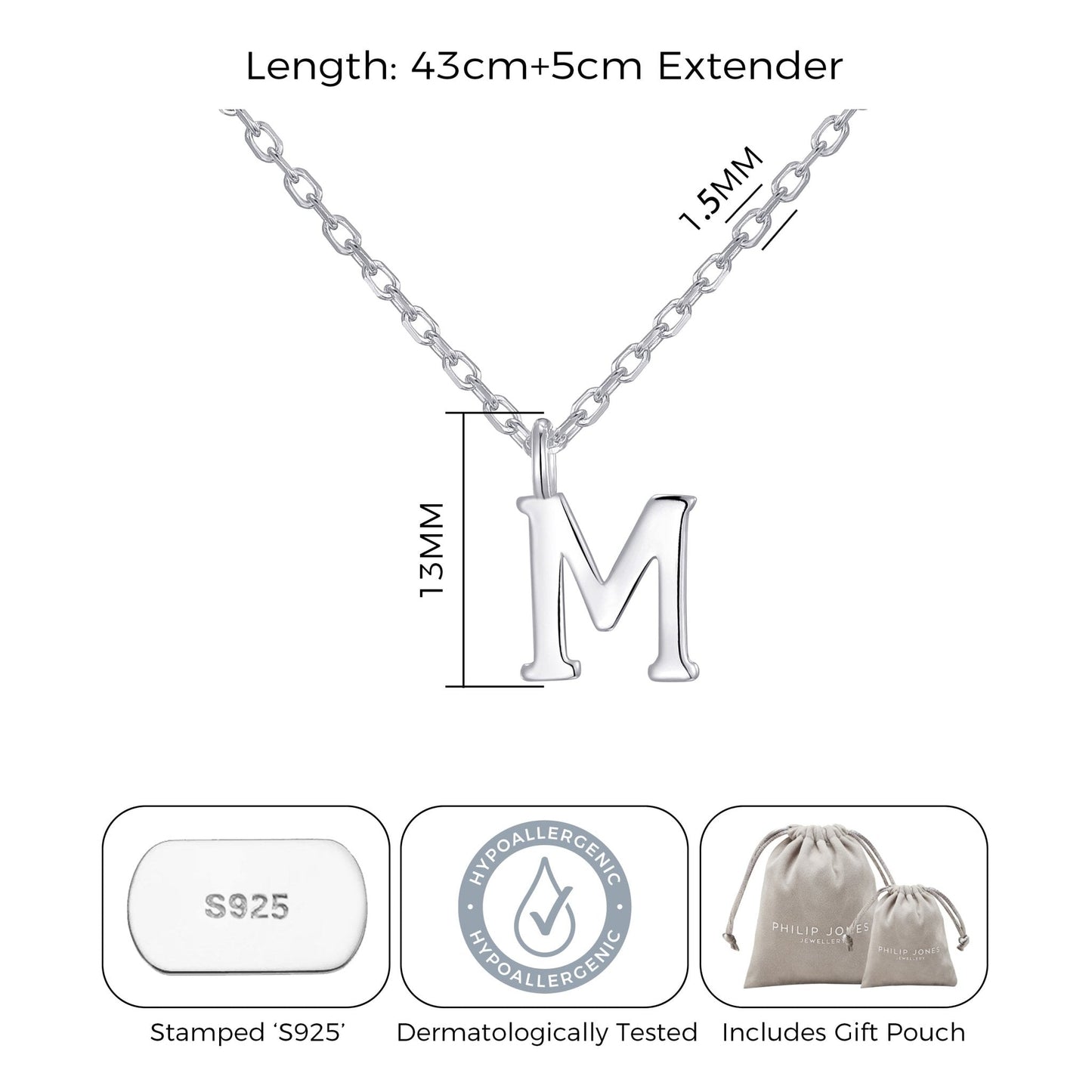 Sterling Silver Initial M Necklace