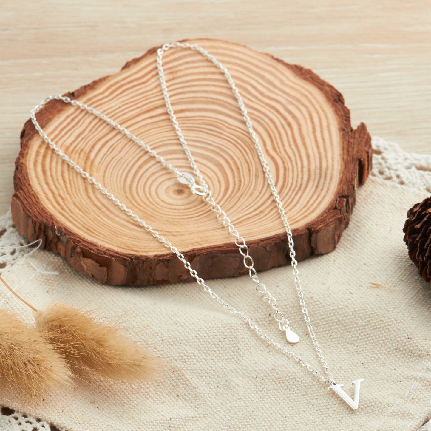Sterling Silver Initial V Necklace