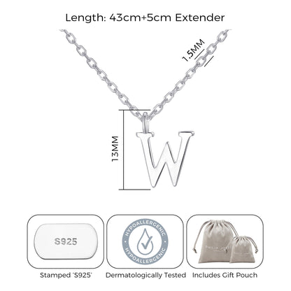 Sterling Silver Initial W Necklace