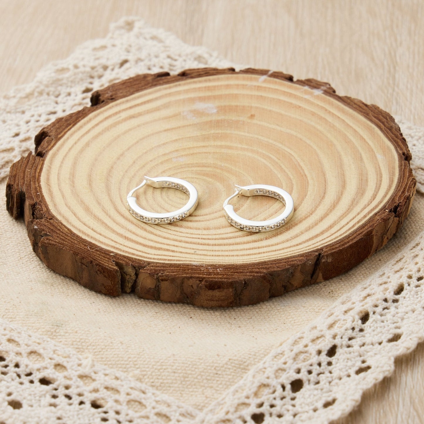 Sterling Silver Inside Outside Hoop Earrings Created with Zircondia® Crystals