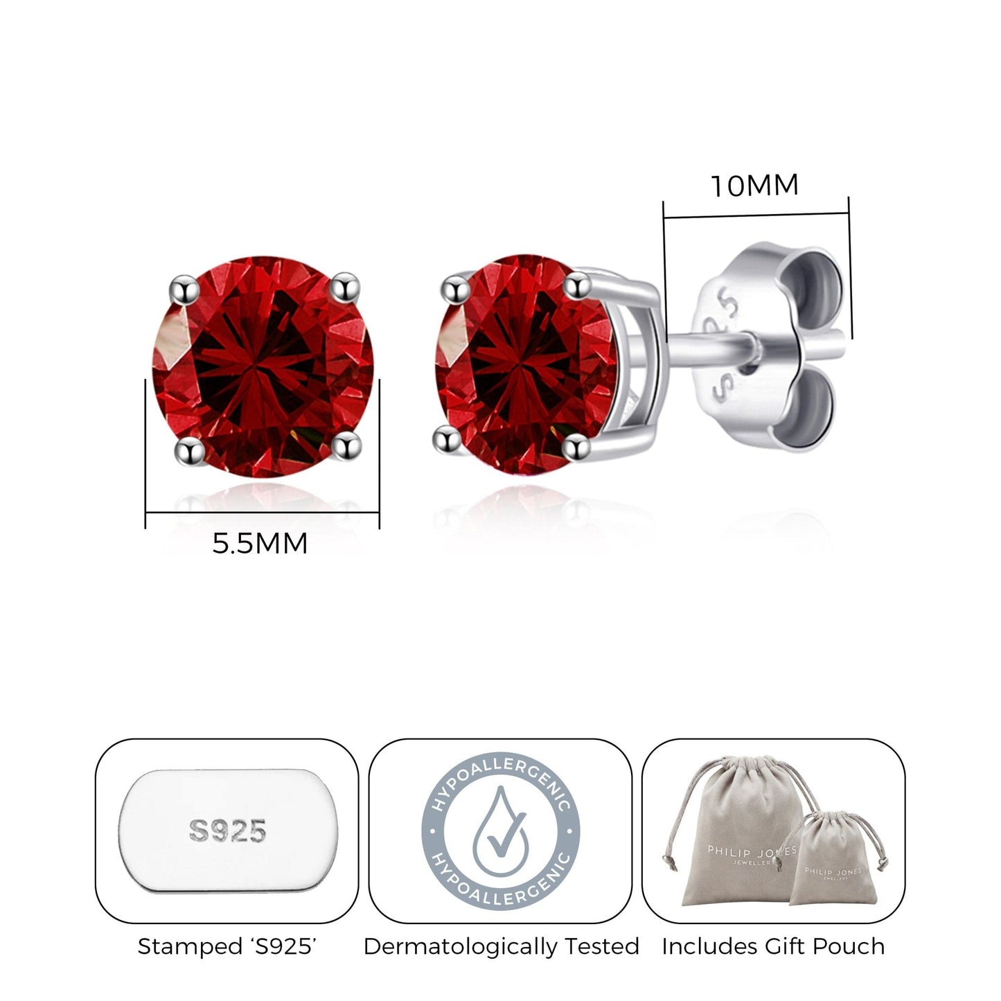 Sterling Silver January (Garnet) Birthstone Earrings Created with Zircondia® Crystals