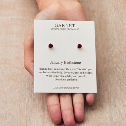 Sterling Silver January (Garnet) Birthstone Earrings Created with Zircondia® Crystals