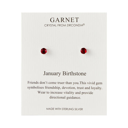Sterling Silver January (Garnet) Birthstone Earrings Created with Zircondia® Crystals