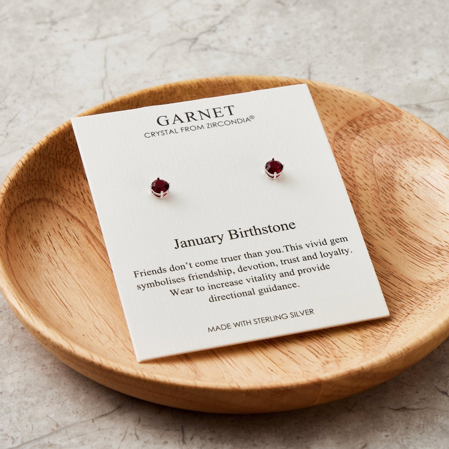Sterling Silver January (Garnet) Birthstone Earrings Created with Zircondia® Crystals