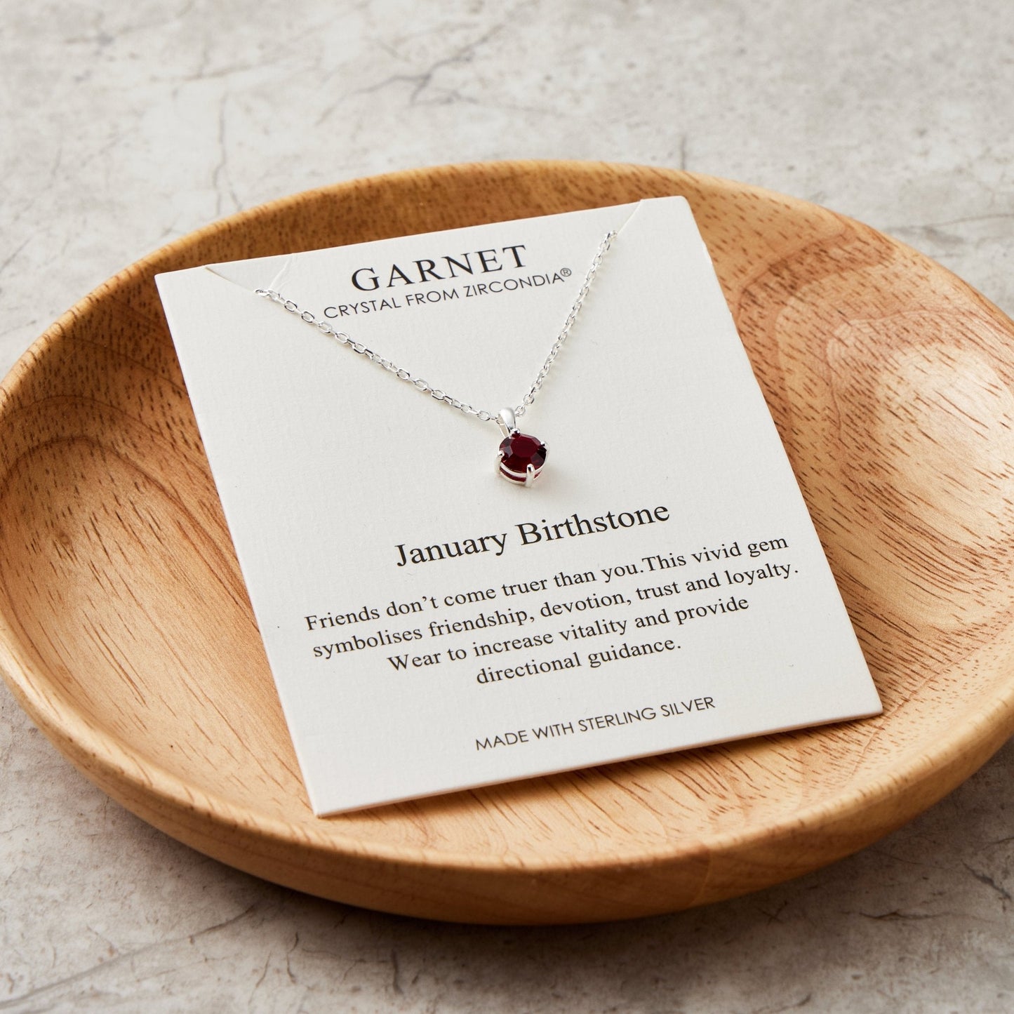 Sterling Silver January (Garnet) Birthstone Necklace Created with Zircondia® Crystals
