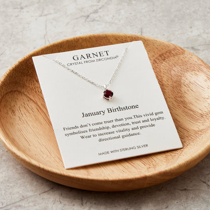 Sterling Silver January (Garnet) Birthstone Necklace Created with Zircondia® Crystals