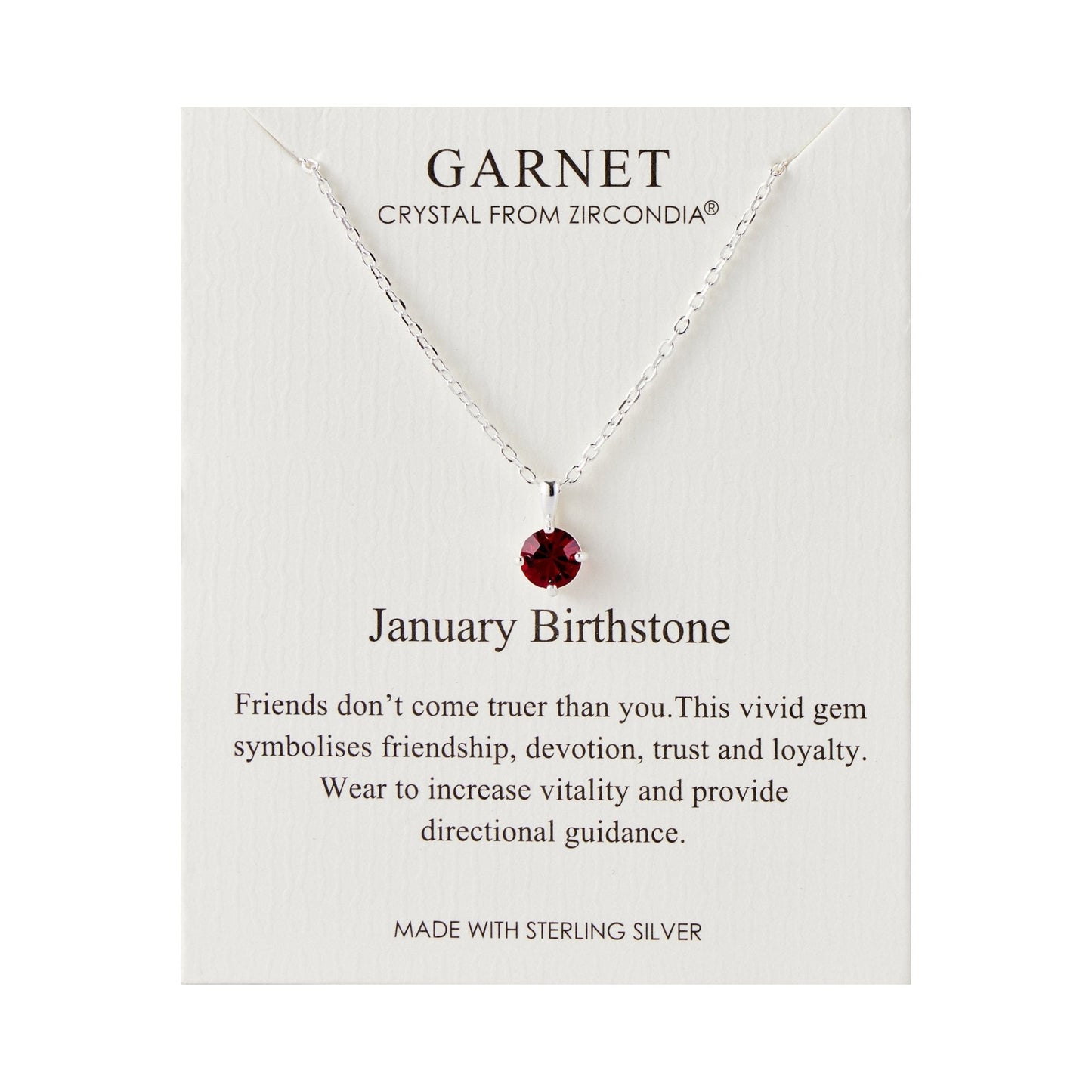 Sterling Silver January (Garnet) Birthstone Necklace Created with Zircondia® Crystals
